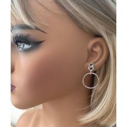 Boucles d'oreilles grains de café et cercles en argent 925/1000 rhodié