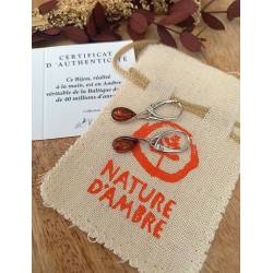 Boucles d'oreilles dormeuses argent 925/1000 rhodié pierre d'ambre
