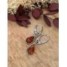 Boucles d'oreilles dormeuses argent 925/1000 rhodié pierre d'ambre