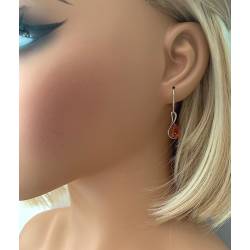 Boucles d'oreilles dormeuses argent 925/1000 rhodié pierre d'ambre