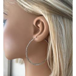 Boucles d'oreilles créoles reflets diamanté motifs striés 6CM argent 925/1000