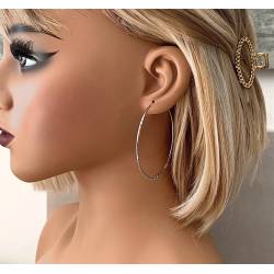 Boucles d'oreilles créoles reflets diamanté motifs striés 6CM argent 925/1000