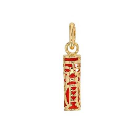Pendentif Tiki Tendresse Plaqué or 18 Carats 750/000 et résine couleur corail