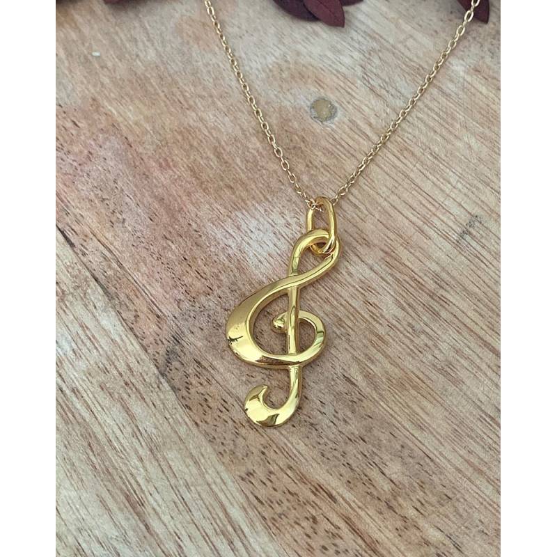 Pendentif Grande Clé De Sol Robuste En Plaqué or 18 Carats 750/000