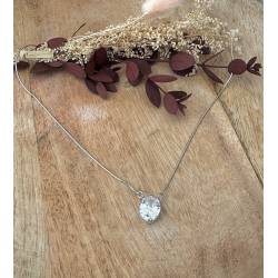 Collier Maille Serpent Cristal Zirconium Ovale Argent Massif 925/1000 Rhodié