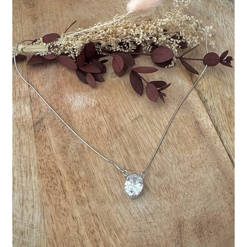 Collier Maille Serpent En Argent 925/1000 Avec Zirconium Cubique Ovale - Rhodié - Neuf Avec étiquettes