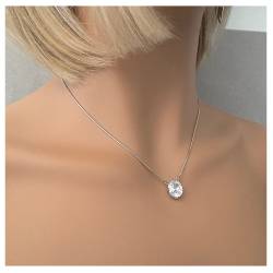Collier Maille Serpent Cristal Zirconium Ovale Argent Massif 925/1000 Rhodié