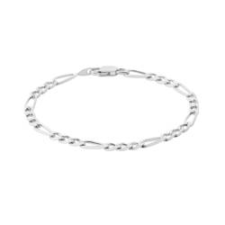 Bracelet 21CM X 4mm Maille Figaro Diamantée Argent Massif RHODIUM