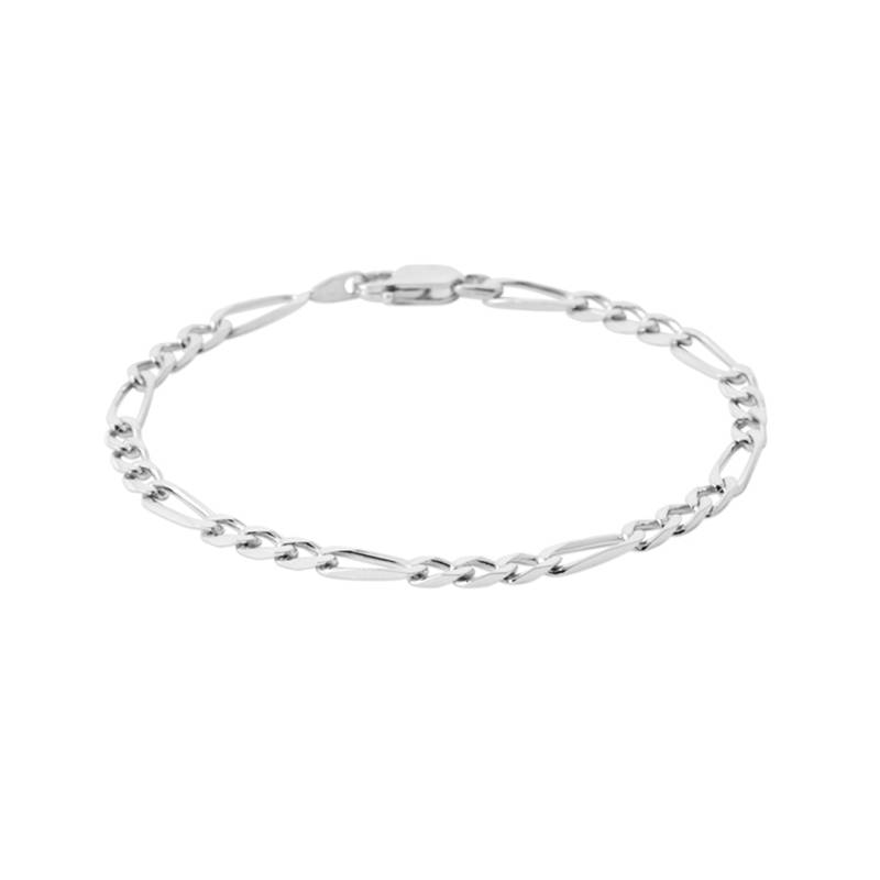 Bracelet 18CM X 3,5mm Maille Figaro Diamantée Argent Massif RHODIUM