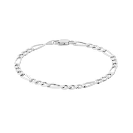 Bracelet 18CM X 3,5mm Maille Figaro Diamantée Argent Massif RHODIUM