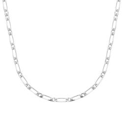 Chaîne 60CM X 5mm Maille Figaro Diamantée 1-1 Argent Massif RHODIUM