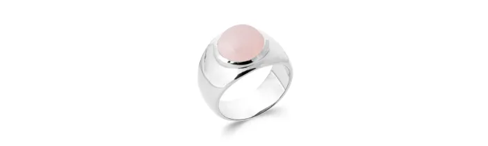 Bague Large Pierre Naturelle Quartz Rose En Argent 925/000 Rhodié T50 à 60