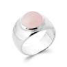 Bague Large Pierre Naturelle Quartz Rose En Argent 925/000 Rhodié T50 à 60
