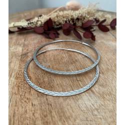 Boucles d'oreilles créoles reflets diamanté motifs striés 6CM argent 925/1000