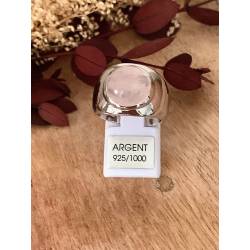 Bague Large Pierre Naturelle Quartz Rose En Argent 925/000 Rhodié T50 à 60