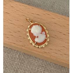 Pendentif Camée Rouge En Plaqué Or 18 Carats 750/1000