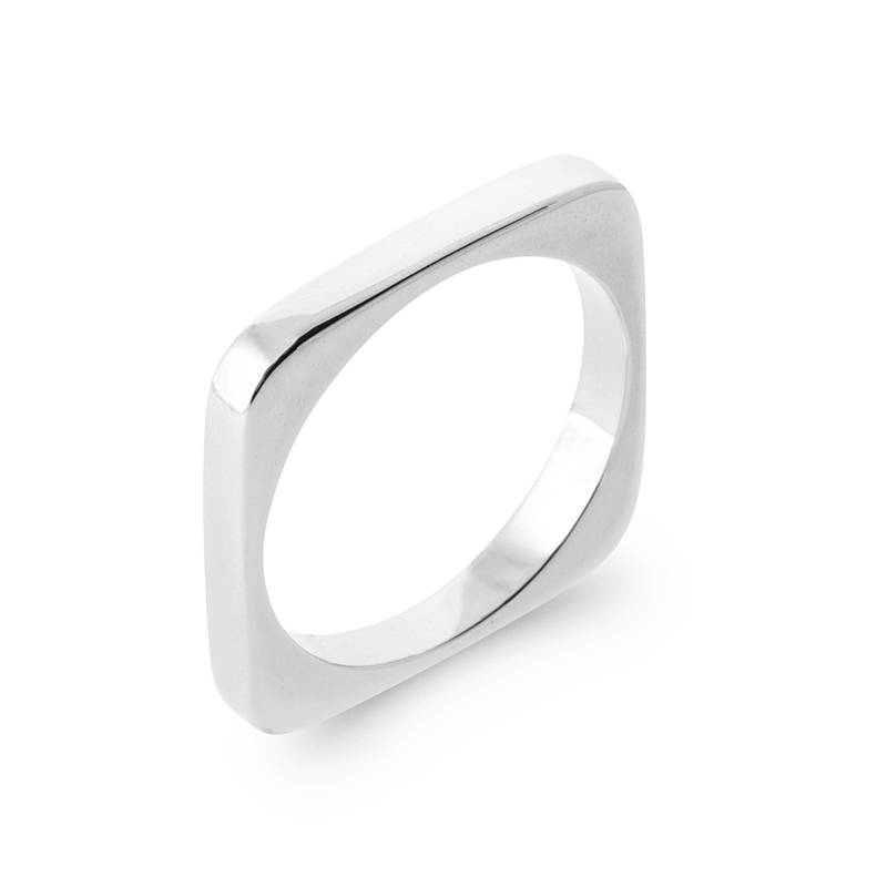 Bague Forme Carrée En Argent Massif 925/1000 Rhodié 50 à 60