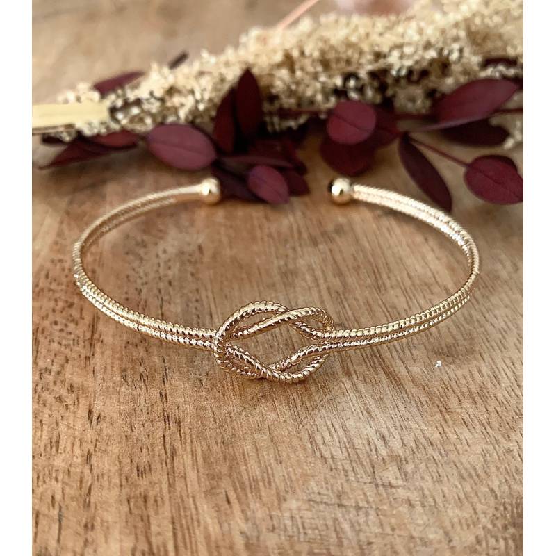 Bracelet jonc ouvert nœud en plaqué or 18 carats 750/000