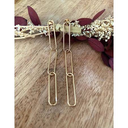 Boucles D'oreilles Pendantes Motif Chaîne En Plaqué Or 18 Carats 750/1000