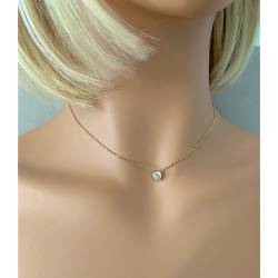 Collier Cristal Solitaire Oxyde de Zirconium Plaqué Or 18 Carats