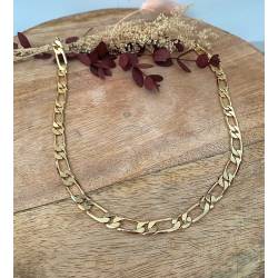 Chaîne 7MM x 60CM Maille Figaro Diamantée 1-1 Plaqué Or 18 carats Bijoux Homme