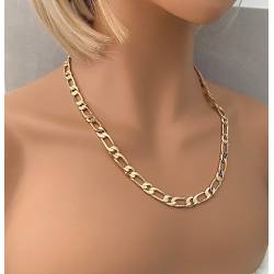 Chaîne 7MM x 60CM Maille Figaro Diamantée 1-1 Plaqué Or 18 carats Bijoux Homme