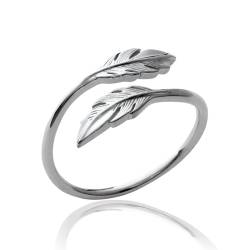 Bague Plume Argent Massif 925 Millièmes Cristaux Zirconium