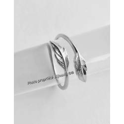 Bague Plume Argent Massif 925 Millièmes Cristaux Zirconium