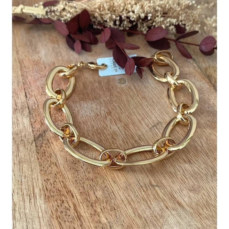 Bracelet Gros Maillons Large 21CM Plaqué Or 18 carats Poinçonné