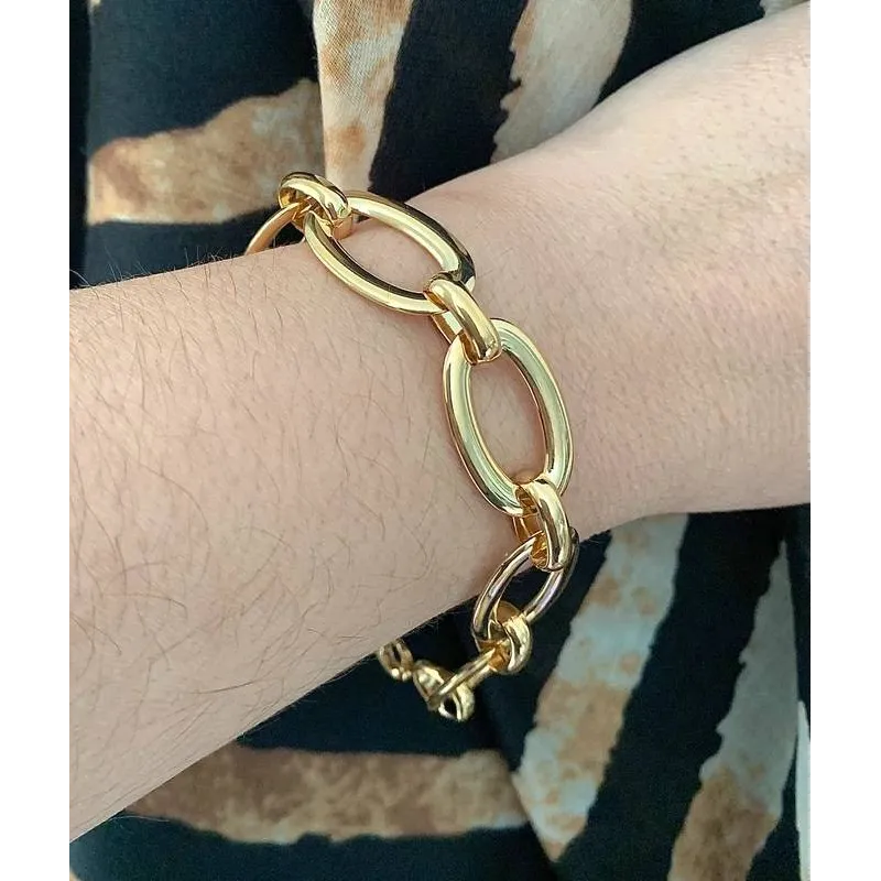 Bracelet Chaîne à Gros Maillons - Argent Sterling Plaqué Or Jaune - Marque Jewellerybox - Neuf Avec étiquettes