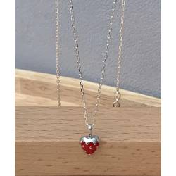 Collier Chaîne + Pendentif Fraise Émail En Argent Massif 925/000 Bijoux Enfant