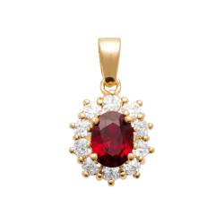 Collier Chaîne + Pendentif Rubis CZ Plaqué Or 18 CARATS 750/1000
