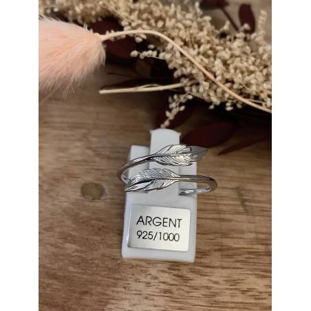 Bague Plume Argent Massif 925 Millièmes Cristaux Zirconium