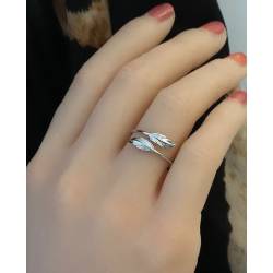 Bague Plume Argent Massif 925 Millièmes Cristaux Zirconium