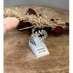 Bague Feuille Laurier Empierrée Cristaux ZIRCONIUM Argent Massif 925/000