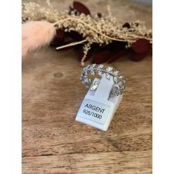 Bague Feuille Laurier Empierrée Cristaux ZIRCONIUM Argent Massif 925/000