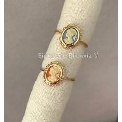 Bague Symbole Camée Bleu En Plaqué or 18 Carats 750/1000