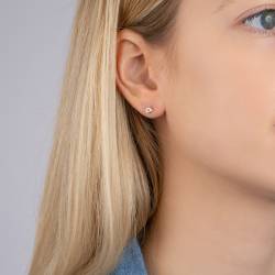 Boucles D'oreilles 3 MM Puces Zirconium Serti Clos Cristal Plaqué Or 18 Carats