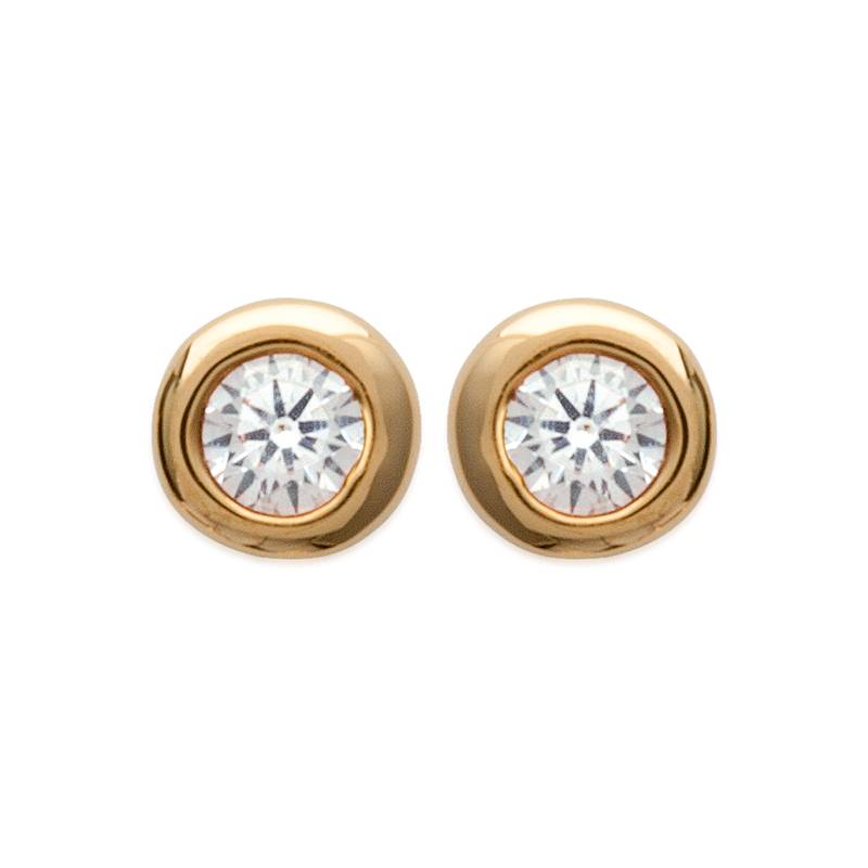 Boucles D'oreilles 2 MM Puces Zirconium Serti Clos Cristal Plaqué Or 18 Carats