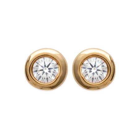 Boucles D'oreilles 2 MM Puces Zirconium Serti Clos Cristal Plaqué Or 18 Carats