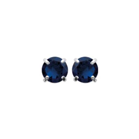 Boucles D'oreilles Puces Cristal Bleu Saphir Rond 4MM Argent Massif 925/1000