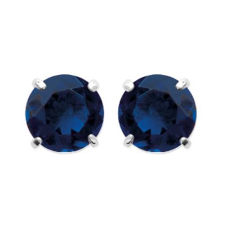 Boucles D'oreilles Puces Cristal Bleu Saphir Rond 6MM Argent Massif 925/1000