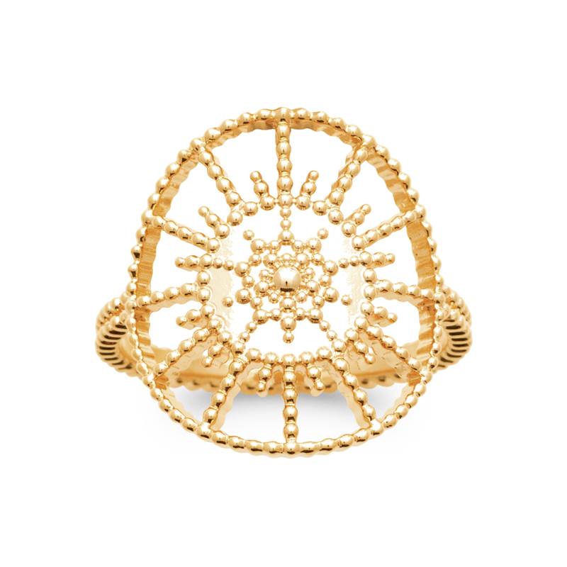 Bague Large Motif Billes "Soleil" En Plaqué Or 18 Carats Tailles 50 à 60