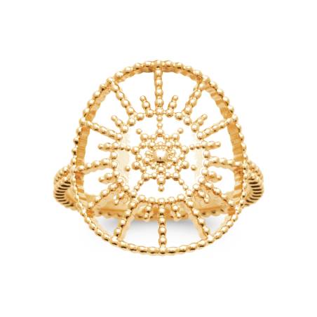 Bague Large Motif Billes "Soleil" En Plaqué Or 18 Carats Tailles 50 à 60