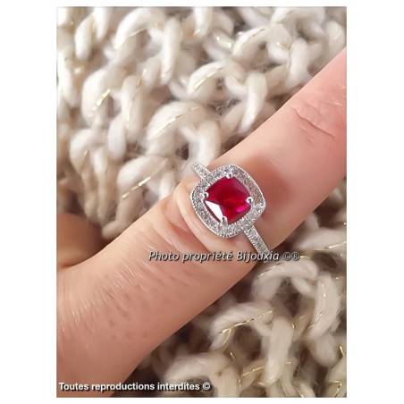 Bague Cz Rubis Zirconium Argent Massif 925 Rhodié T50-52-54-56-58-60