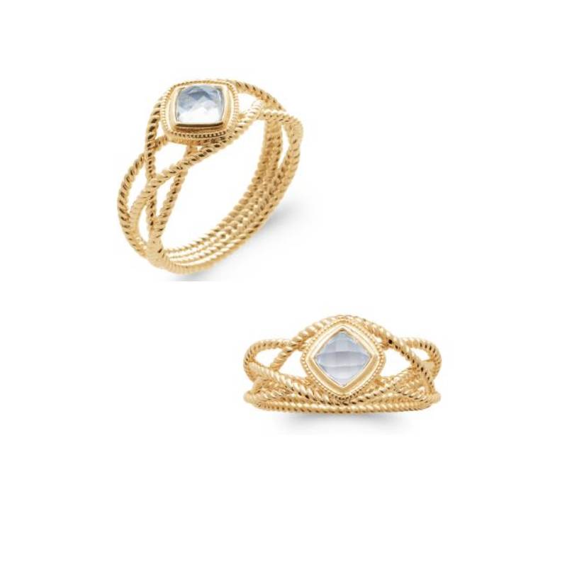 Bague Taille 54 CZ Aigue Marine Plaqué Or 18 Carats 750/1000