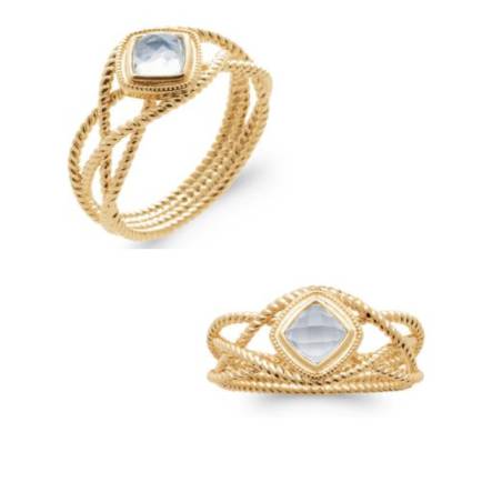 Bague Taille 54 CZ Aigue Marine Plaqué Or 18 Carats 750/1000