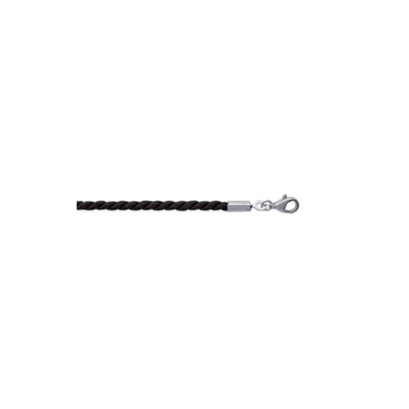 Collier cordon tressé noir & Argent Massif 925/000 Longueurs CHOIX