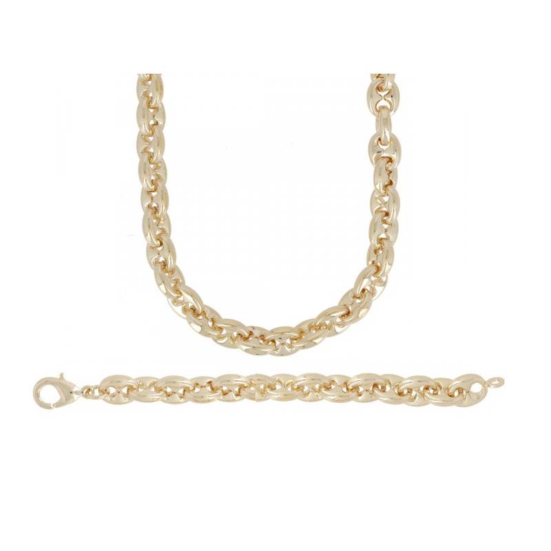 Collier Chaîne Maille Grain de Café Bombés 45CM X 7MM Plaqué or 750/1000