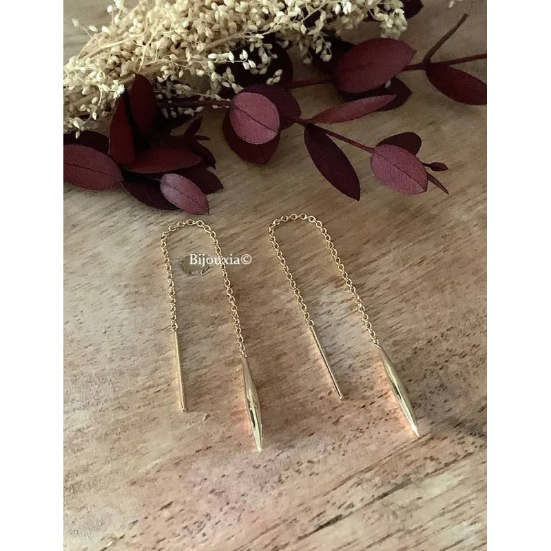 Boucles D'Oreilles Traversantes Chaine Et Anneau 20mm - Plaqué Or 18k - Tata Gisèle - Neuf